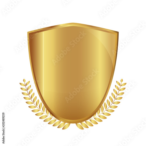 Wappen mit Lorbeeren - gold 3D