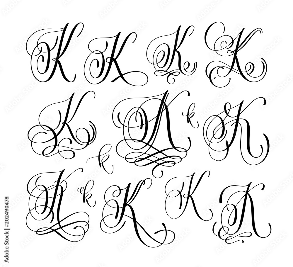 Fototapeta premium calligraphy lettering script font k set, hand written