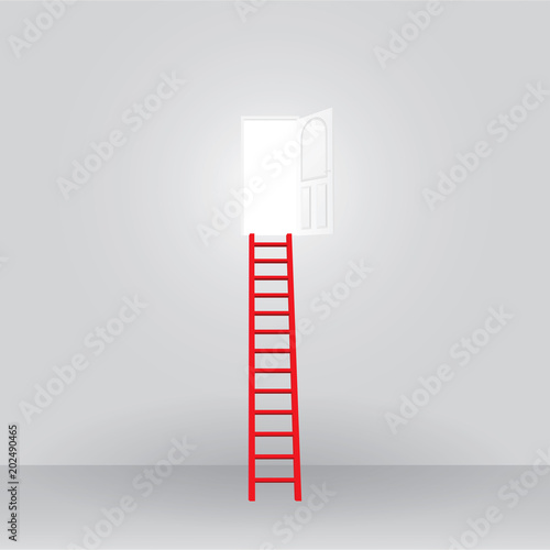 Red ladder up to the door open success