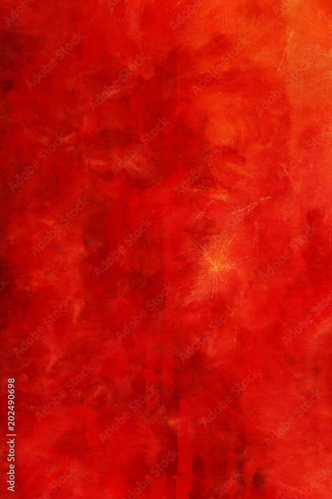 Detailed close-up grunge abstract background. Dry brush strokes hand drawn oil painting on canvas texture. Creative pattern for graphic work, web design or wallpaper. Retro style dirty red artwork.
