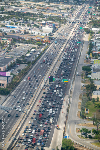 Aerial view of Miami interstate I-95 from airplane window