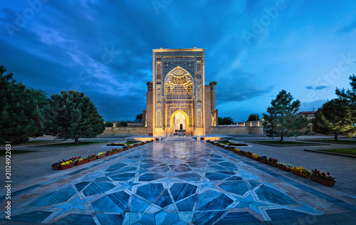 Entrance portal to Gur-e-Amir - a mausoleum of the Asian conqueror Timur (also known as Tamerlane) in Samarkand, Uzbekistan photo