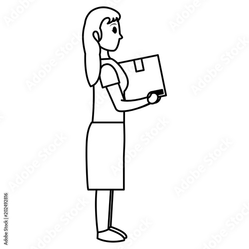 line woman with box delivery package service