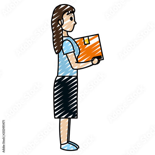 doodle woman with box delivery package service