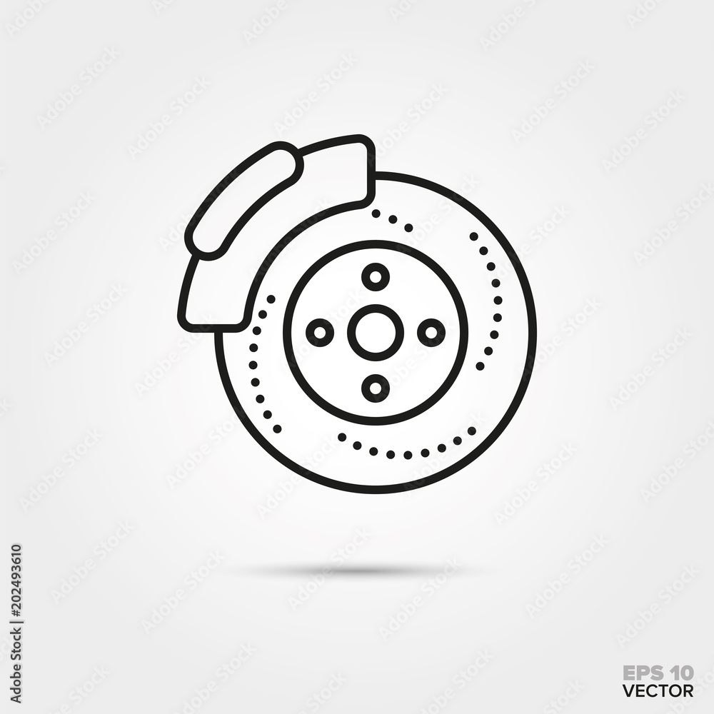 Disc brake vector line icon. Automotive parts, repair and service symbol. Disc brake vector line icon. Automotive parts, repair and service symbol.
