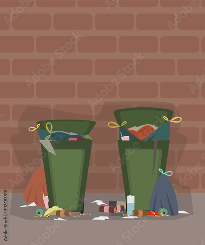 outdoor trash cans full of garbage cartoon