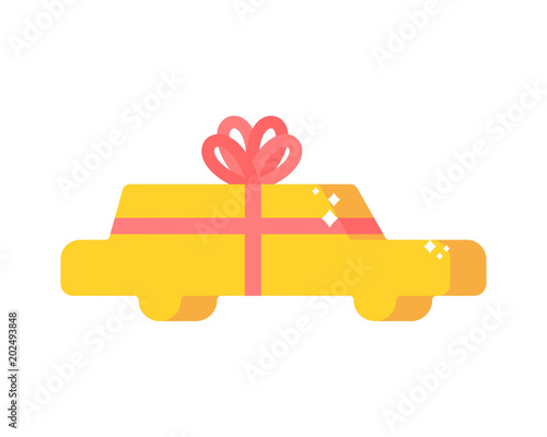 Car gift and bow. Auto present for birthday and anniversary.