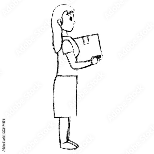 grunge woman with box delivery package service