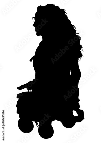 Woman in a wheelchair on a white background