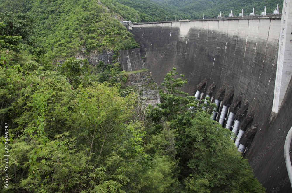 Aerial view and landscape of Bhumibol Dam in Tak, Thailand