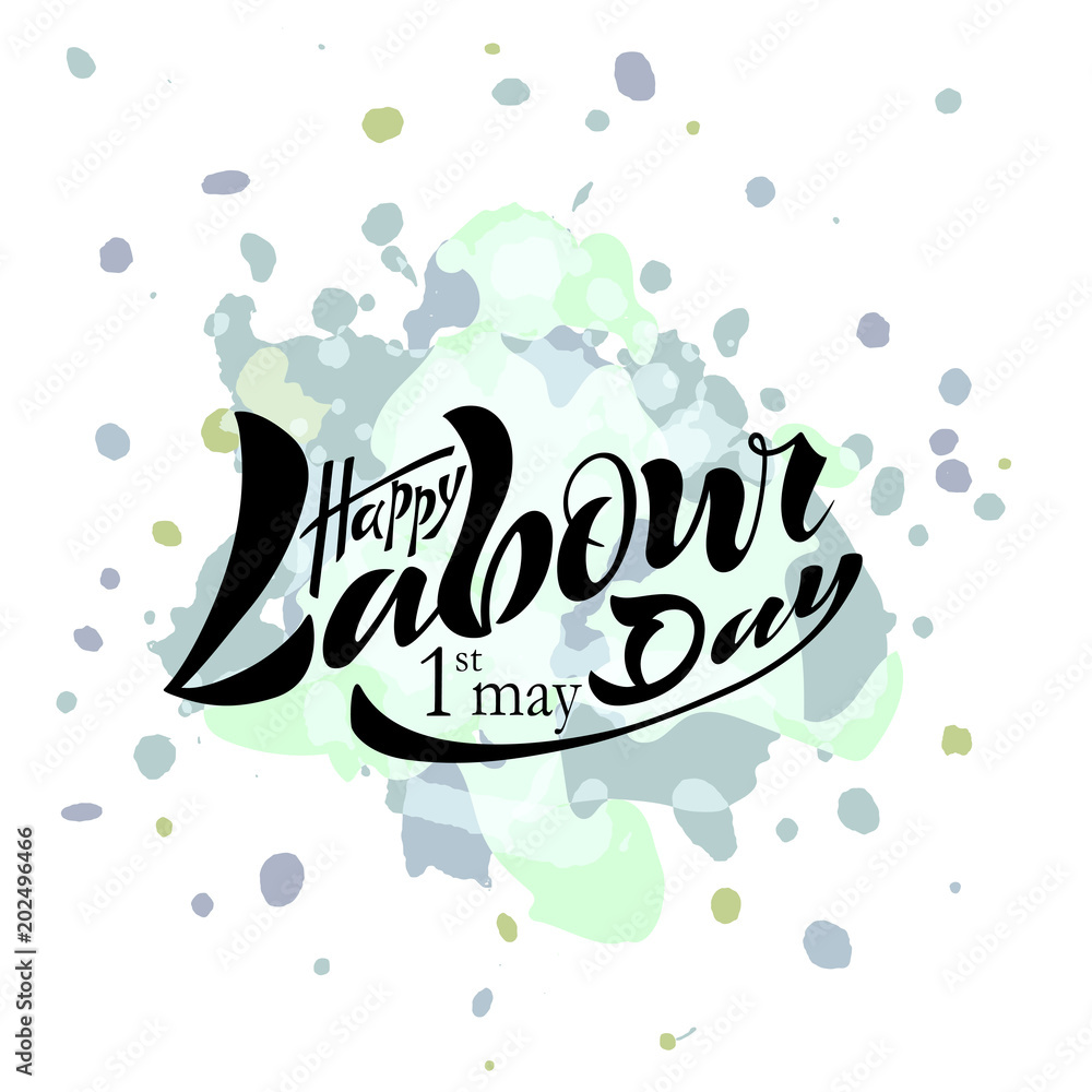 Illustration of a beautiful handwritten text of happy working day on May 1 on a textured background with vector objects eps 10 for postcard logo, banner, flyer, multicolored, calligraphy. Illustration of a beautiful handwritten text of happy working day on May 1 on a textured background with vector objects eps 10 for postcard logo, banner, flyer, multicolored, calligraphy.