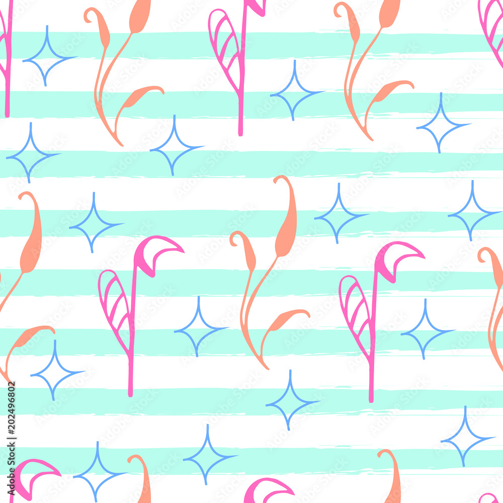 Color pattern of pink flowers on a blue background, vector illustration.  Modern and original textile, wrapping paper, wall art design..