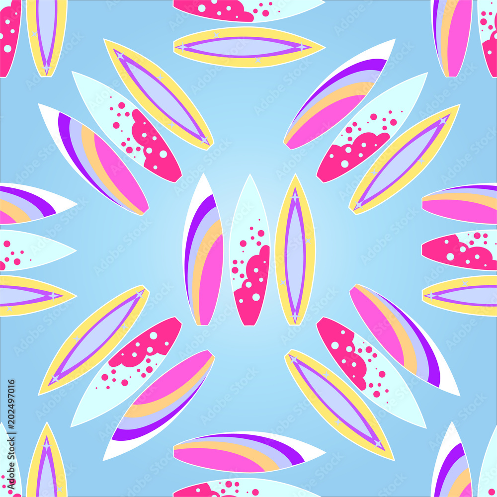 Fototapeta premium Surfboards seamless pattern with a gradient fill, Vector illustration of EPS 10