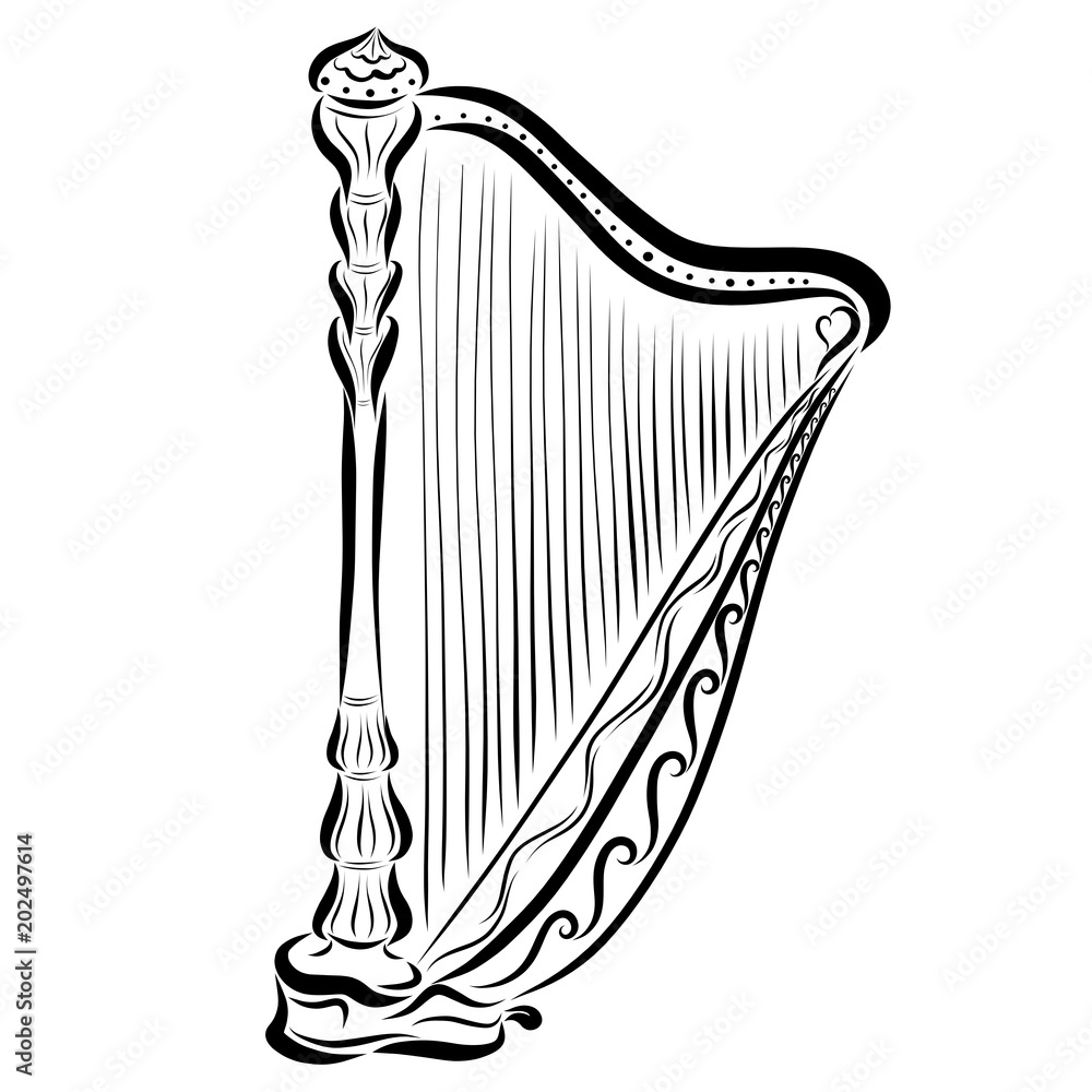 Beautiful Harp With A Pattern Black Lines Stock イラスト Adobe Stock