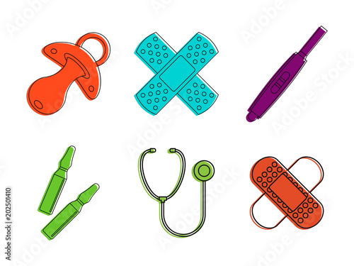 Medical tool icon set. Color outline set of medical tool vector icons for web design isolated on white background photo