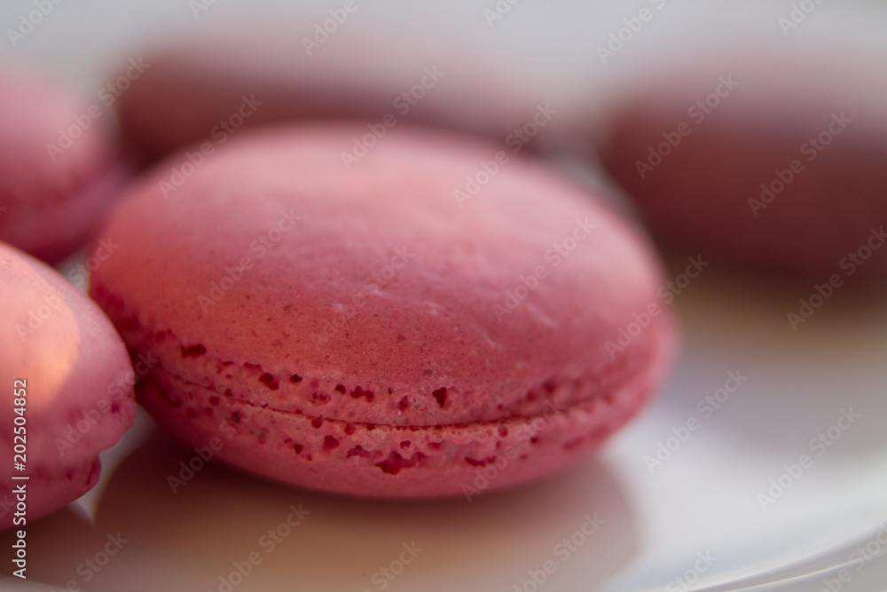 pink and lilac macarons with a glass on the background pink and lilac macarons with a glass on the background