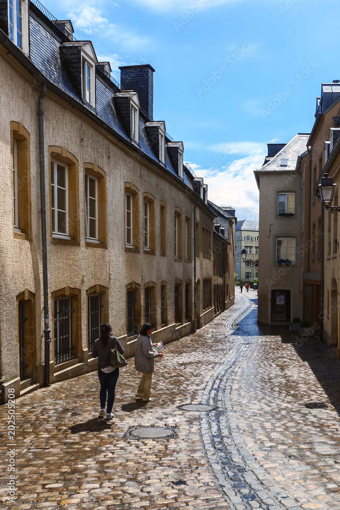 Luxembourg City, Luxembourg - June 20th 2014 - Tourists enjoying a walk through downtown Luxembourg City.