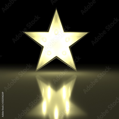 Decorative star with lamps on a black background