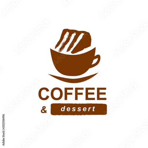 Coffee and cake logotype. Brand design for cafe or cafeteria. Cup of coffee with a cake.