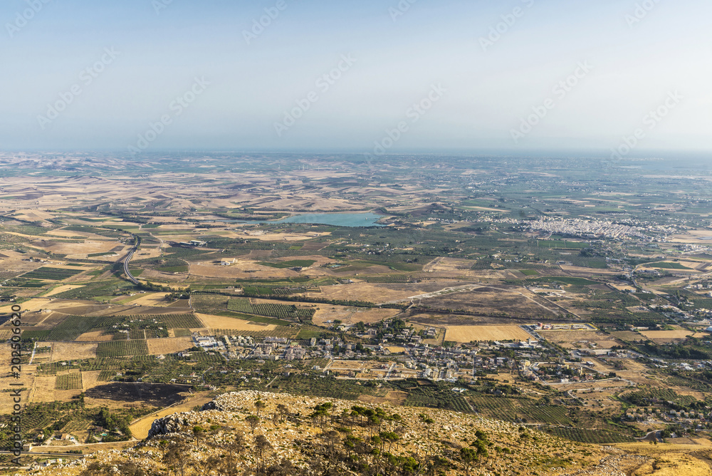 View of the Sicilian coast from Erice, Sicily, Italy