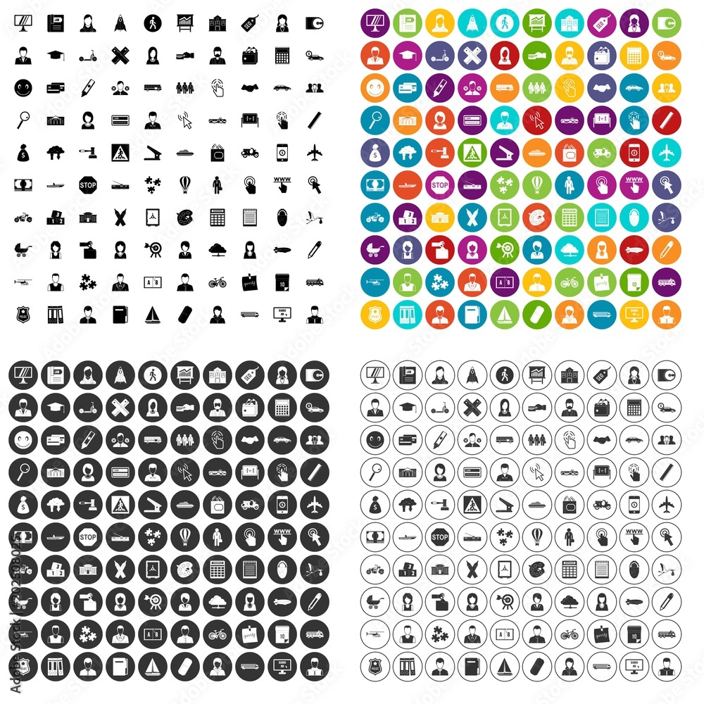 100 initiation icons set vector in 4 variant for any web design isolated on white