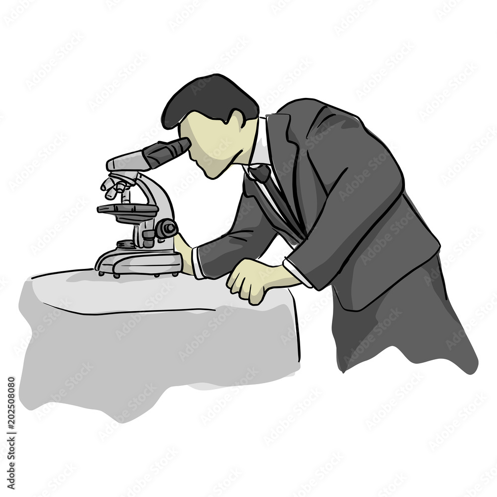 businessman looking through microscope vector illustration sketch doodle hand drawn with black lines isolated on white background businessman looking through microscope vector illustration sketch doodle hand drawn with black lines isolated on white background