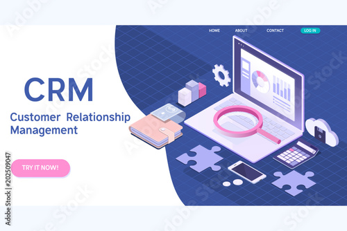 Customer relationship management concept. CRM isometric vector illustration