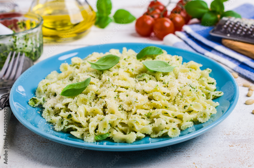Traditional Italian pasta with pesto Traditional Italian pasta with pesto