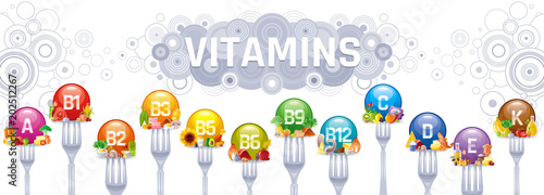 Mineral Vitamin multi supplement icons. Multivitamin complex flat vector icon set, logo isolated white background. Table illustration medicine healthcare chart Diet balance medical Infographic diagram
