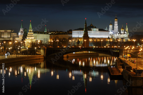 View of Moscow Kremlin at night from the Patriarshiy bridge