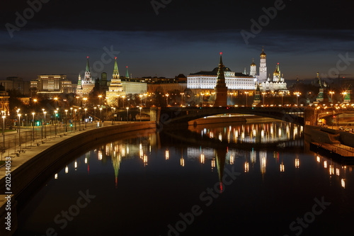 Moscow Kremlin at night. View from the Patriarshiy bridge