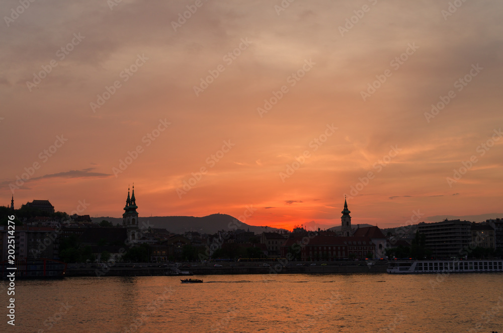 Danube Budapest sunset in Hungary of Buda side