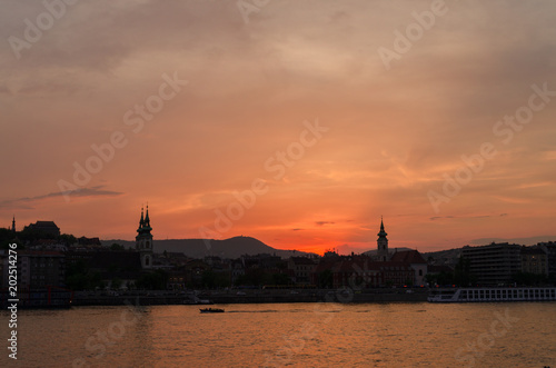 Danube Budapest sunset in Hungary of Buda side