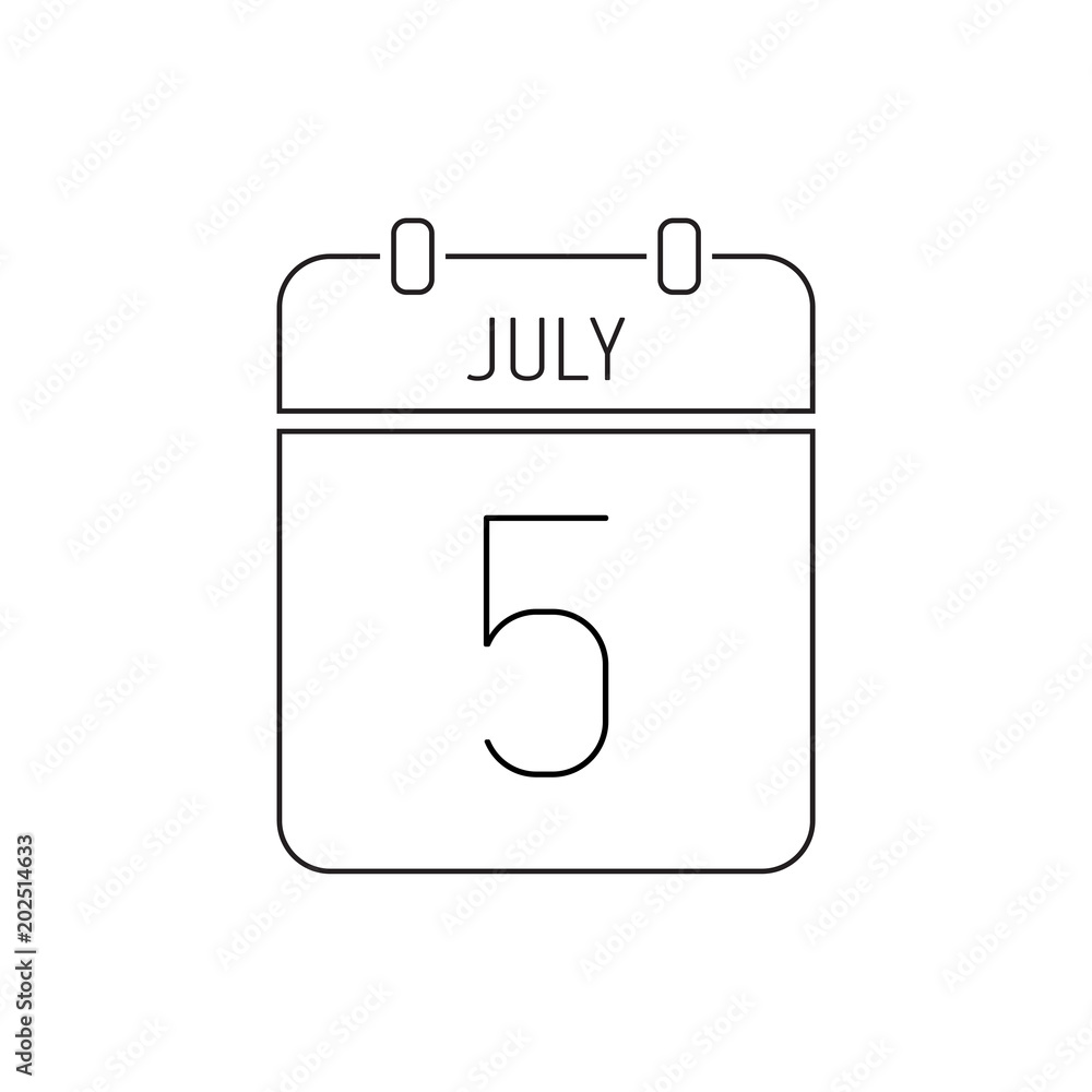 July 5 calendar icon thin line. Constitution Day of Armenia, Cyril and Methodius in the Czech Republic July 5 calendar icon thin line. Constitution Day of Armenia, Cyril and Methodius in the Czech Republic