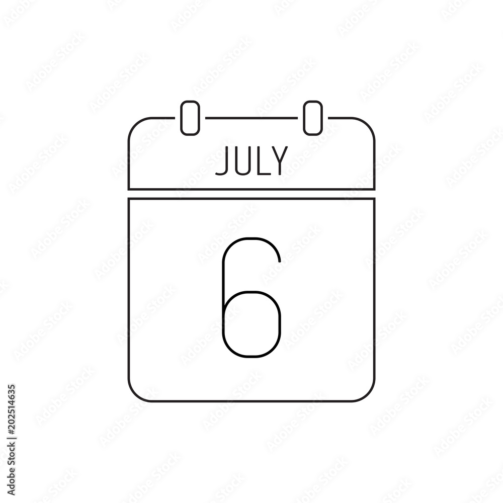 July 6 calendar icon thin line. World Kiss Day, the capital of Kazakhstan, the statehood in Lithuania July 6 calendar icon thin line. World Kiss Day, the capital of Kazakhstan, the statehood in Lithuania