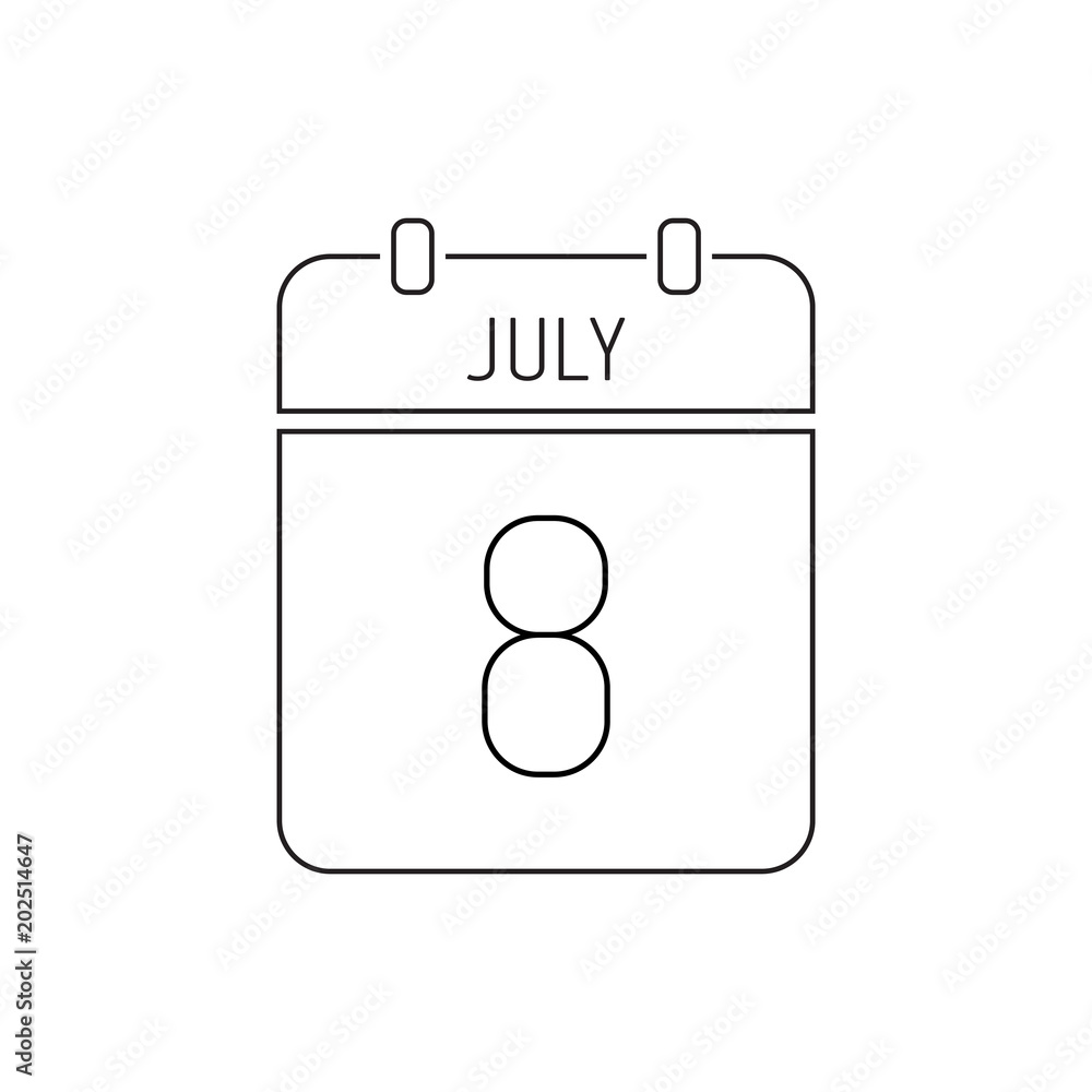 July 8 calendar icon thin line. All-Russian Day of Family, Love and Fidelity, Russian Post, Fisherman July 8 calendar icon thin line. All-Russian Day of Family, Love and Fidelity, Russian Post, Fisherman