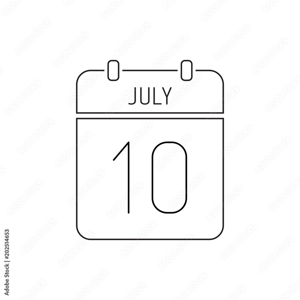 July 10 calendar icon thin line July 10 calendar icon thin line