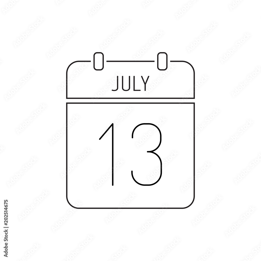 July 13 calendar icon thin line. Day of employees of the national security agencies of Kazakhstan, the statehood of Montenegro July 13 calendar icon thin line. Day of employees of the national security agencies of Kazakhstan, the statehood of Montenegro