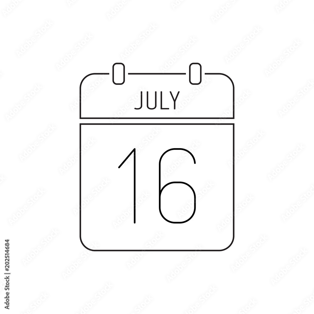 July 16 calendar icon thin line. Day of the accountant of Ukraine, the sea in Japan July 16 calendar icon thin line. Day of the accountant of Ukraine, the sea in Japan