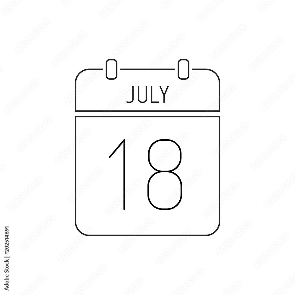 July 18 calendar icon thin line. Day of the creation of the bodies of state fire supervision in Russia July 18 calendar icon thin line. Day of the creation of the bodies of state fire supervision in Russia