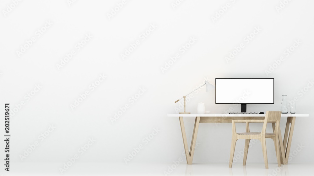 Fotografie Work space interior white background  - 3d rendering minimal japanese