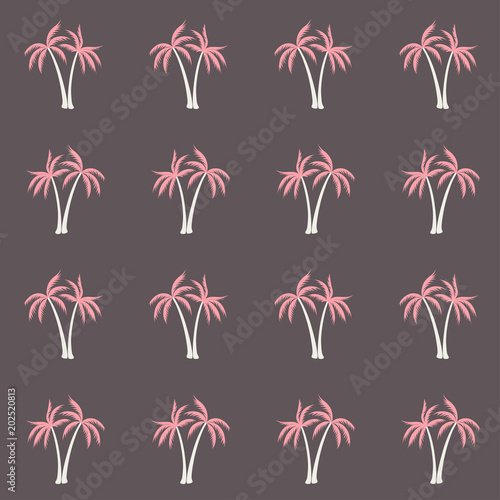 Coconut palm tree pattern textile material tropical forest background. Flat vector fabric repeating pattern. Awesome tropical plants, coconut trees, beach palms textile background design.