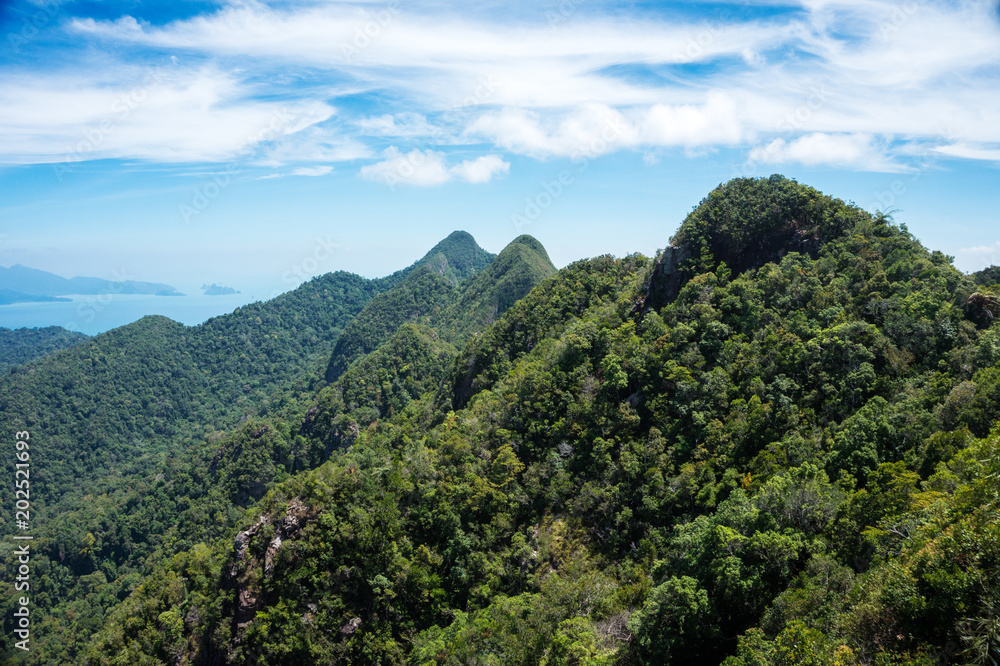 Tropical green mountains from the top on tropical island in Malaysia, Langkawi Tropical green mountains from the top on tropical island in Malaysia, Langkawi