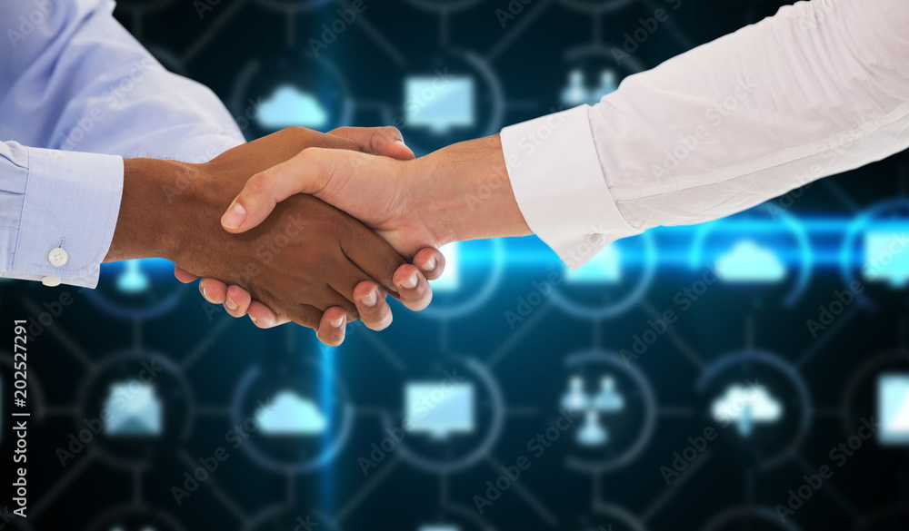 Εκτύπωση καμβά Close-up shot of a handshake in office against apps interface
