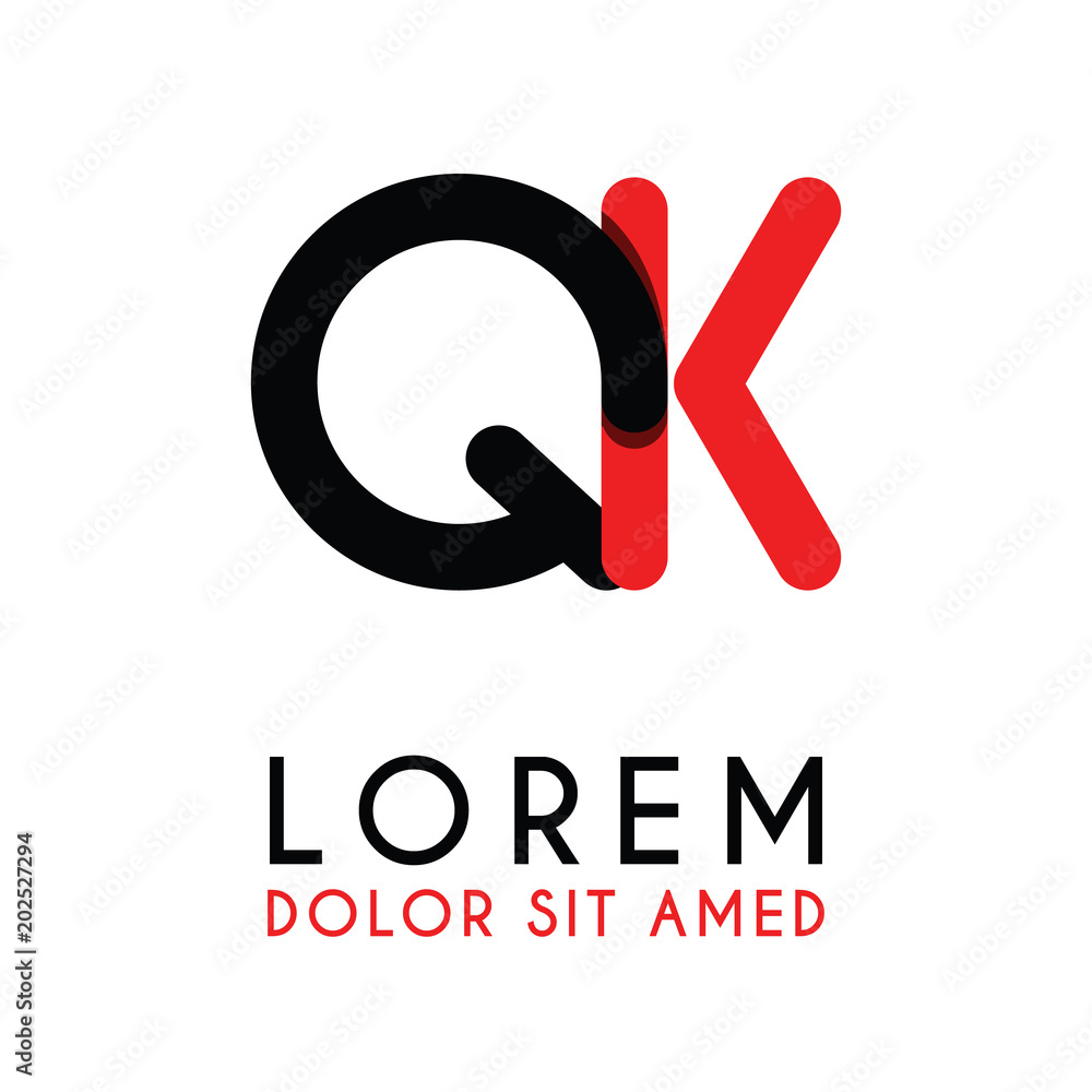 initial Letter QK with red Black and has rounded corners initial Letter QK with red Black and has rounded corners