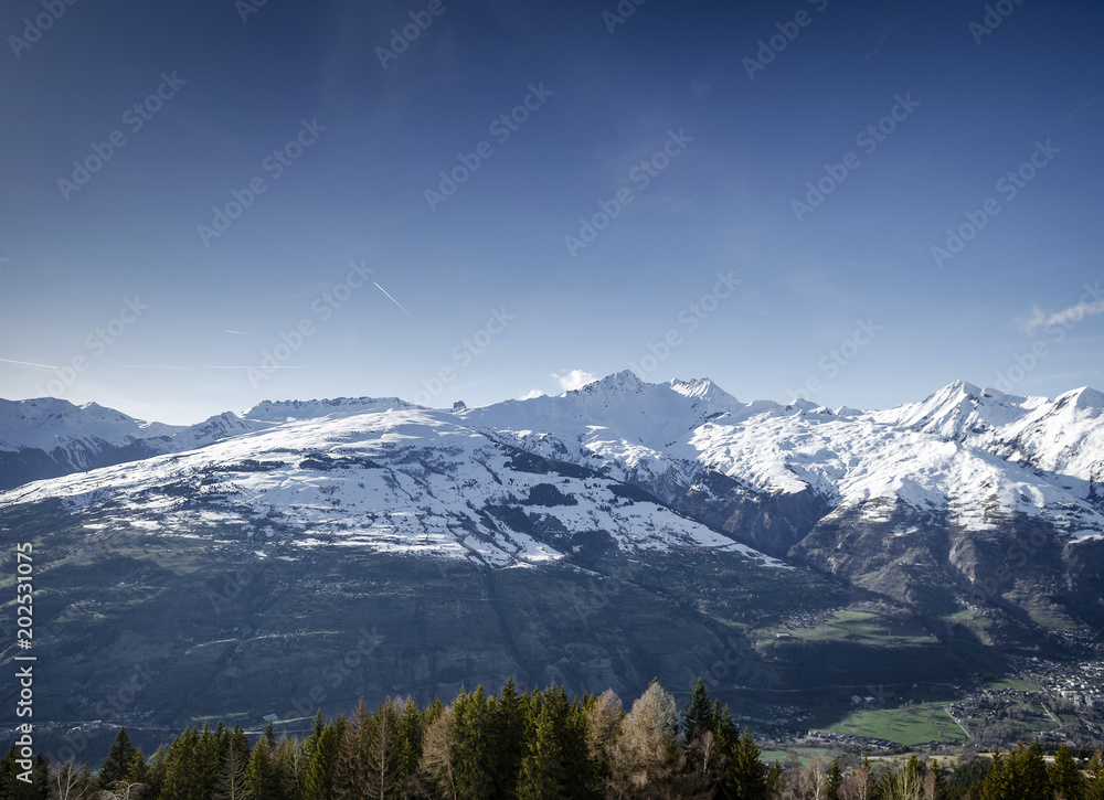 Εκτύπωση καμβά sunny french alps mountain snow view in les arcs france