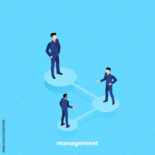 managers in business suits on a blue background, isometric image