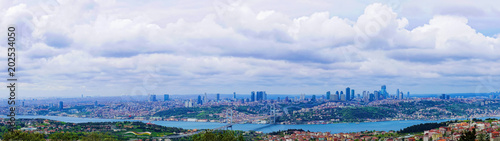 Panoramic view of Istanbul with the Bosphorus bridge between Asia and Europe, Turkey © maribom