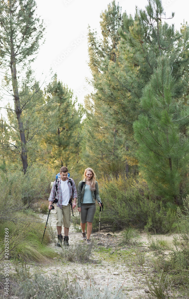 Fototapeta premium Full length of a fit couple exploring the woods
