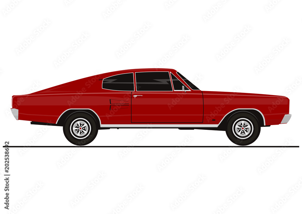 Naklejka Vector muscle car sticker on a white background. Side view. Flat vector.
